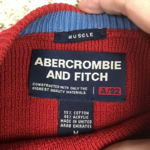 Abercrombie And Fitch Medium Red Long Sleeve Sweater Cotton Heavyweight A92 - Picture 3 of 9